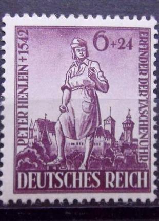 Марка.deutsches reich.peter henlein.6+24 pf.1942г.