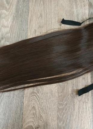 3871 хвост темно-коричневый №2/33 прямой шиньон 55см термо накладной искусственный