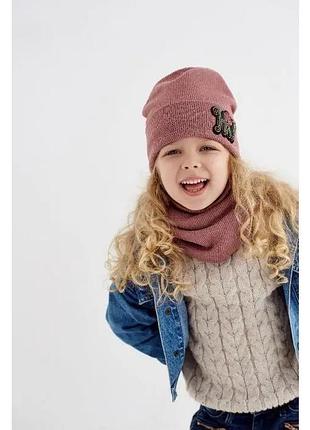 Шапка хомут для девочки холли дембохаус р 48 розовый серый