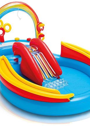 Надувний ігровий центр дитячий басейн веселка intex (297*193*135см)