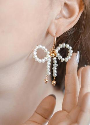 Серьги натуральные речные жемчуг "бантик"