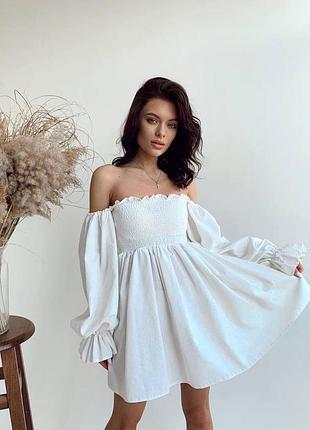 Платье лён с объемными рукавами