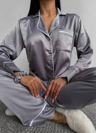 Жіноча сатинова піжама ❤️ піжама сорочка та штани ❤️ піжама шовк ❤️ жіноча піжама ❤️ одяг для дому1 фото
