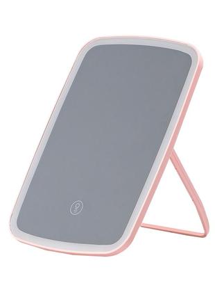 Дзеркало настільне прямокутне з led підсвіткою для макіяжу сенсорне рожевий