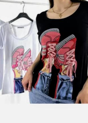 Италия 🛍️ новая женская футболка, распродажа, белая женская футболка, черная женская футболка, футболка с принтом, женская одежда, женская обувь