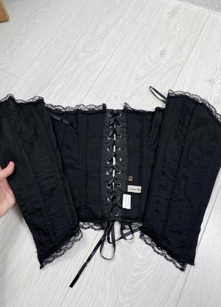 Urban behavior корсет сатиновый с пайетками вышивкой винтажный черный с кружевом шнуровкой