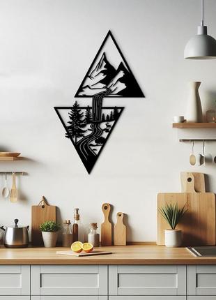 Декоративне панно з дерева, сучасна картина на стіну "загадкові гори", оригінальний...