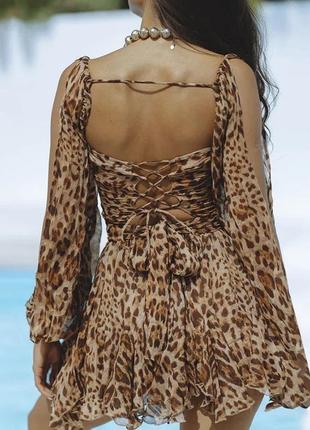 Стильное шифоновое платье леопардовое тигровое лео на шнуровке8 фото