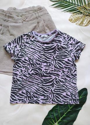Укороченная футболка топ 10-11л анималистичный принт зебра m&s
