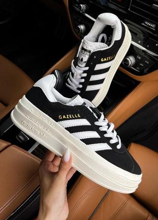 Adidas gazelle platform black white9 фото