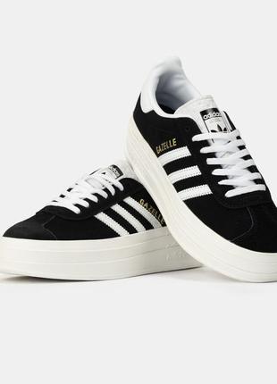 Adidas gazelle platform black white7 фото