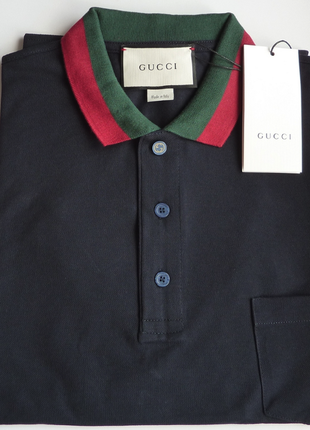 Мужская футболка поло тенниска темно-синяя в стиле gucci гуччи