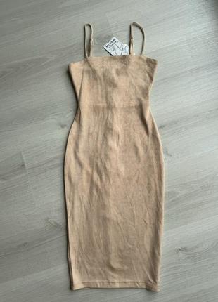 Сукня oh polly бежева еко-замш, розмір -6 xs