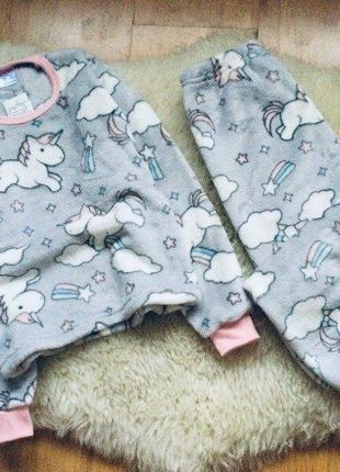 Найнижча ціна! пухнаста флісова зимова піжама на манжетах однорогом! супер-тепла. манжети на реглані