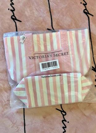 Пляжна сумка cooler tote bag pink stripe  victoria’s secret