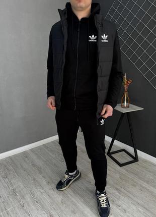 Комплект adidas 3 в 1 костюм на змійці чорний  + жилетка