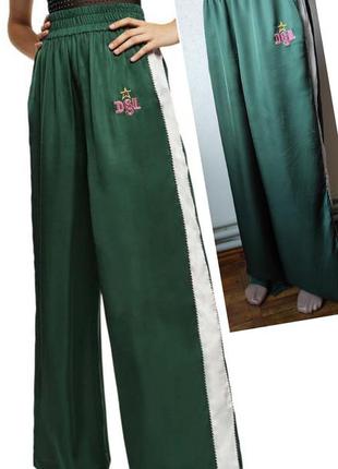 Long satin pants diesel. сатиновые зеленые широкие брюки.