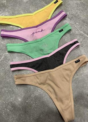Набор трусиков victoria’s secret pink в рубчик трусы виктория сикрет
