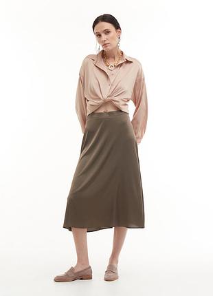 Сатиновая юбка оливковое миди nuga