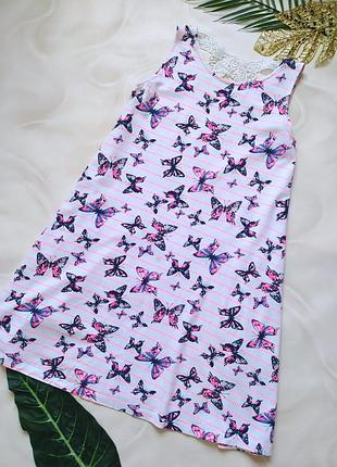 Бавовняний сарафан трапеція з мереживною вставкою, трикотажний, принт метелика 13/158