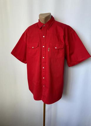 Винтаж яркая красная рубашка тенниска алая джинсовая деним сафари мужская underground ковбой джинсовый стиль на кнопках