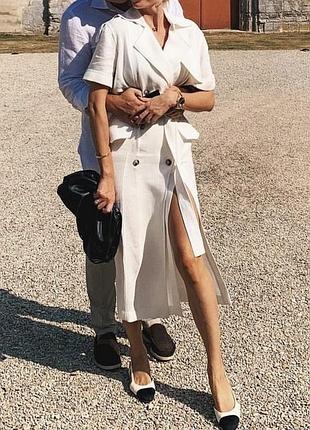 Біла літня сукня міді плаття з розрізом