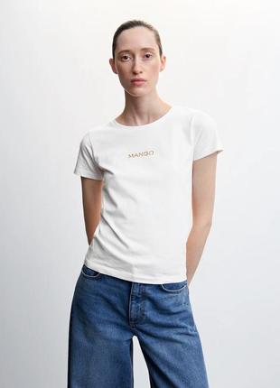 Футболка, футболка з лого, футболка бавовна логотип mango, футболка базовая хлопок