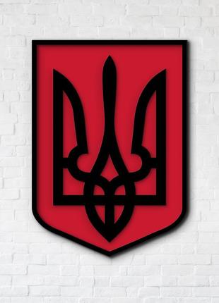 Декор герб україни, тризуб упа, дерев'яний декор для дому 25x18 см, чорний герб на червоному щиті