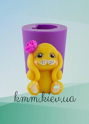 Силіконова форма люкс 3d зайчик з квіткою