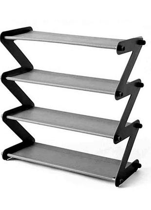 Полиця для взуття органайзер компактний стійка складана shoe rack yh 8802 зберігання речей та взуття 4 полиці. колір: чорний