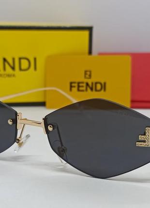 Окуляри в стилі fendi жіночі сонцезахисні ромби вузькі чорні в золотому металі