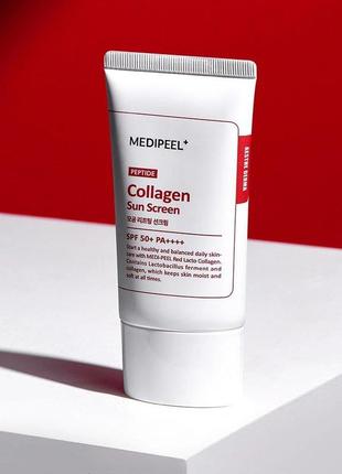 Сонцезахисний крем для звуження пір з колагеном та пептидами medi-peel red lacto 50+ pa++++