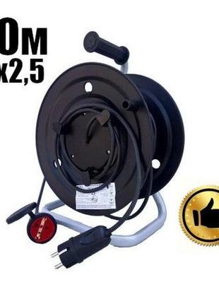 Подовжувач на котушці із заземленням та виносною розеткою серія pro 70м 3х2.5мм