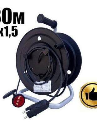 Подовжувач на котушці із заземленням та виносною розеткою серія pro 80м 3х1,5мм