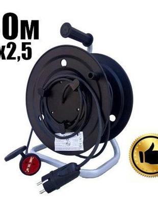 Подовжувач на котушці із заземленням та виносною розеткою серія pro 30м 3х2,5мм