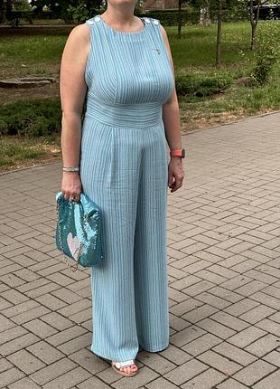 Голубой брючный комбинезон,хлопковый комбинезон,комбинезон в полосочку
