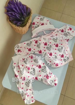 Комплект теплий одежда для новорожденных 56 байка (ползунки распашонка шапочка)