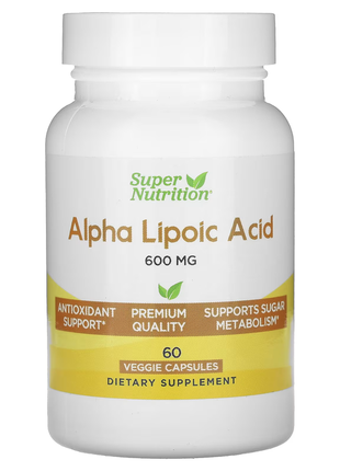 Super nutrition, альфа-липоевая кислота, 600 мг, 60 растительных капсул