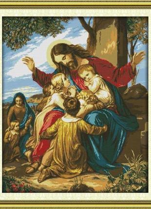 Набір для вишивання за нанесеною на канву схемою "jesus and his children". aida 14ct printed 61*71 см