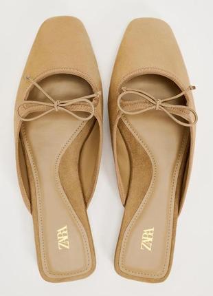 Замшеві сабо мюлі балетки з бантом zara