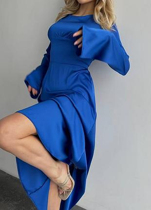 Вечірня шовкова довга жіноча сукня плаття з рукавами міді максі з зав’язками в...