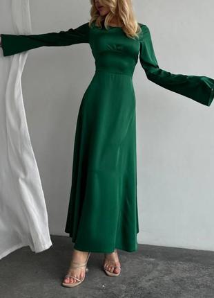 Вечірня шовкова довга жіноча сукня плаття з рукавами міді максі з зав’язками в...