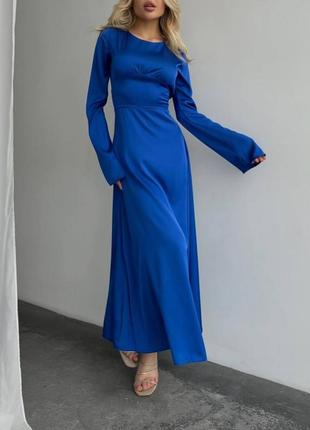 Вечірня шовкова довга жіноча сукня плаття з рукавами міді максі з зав’язками в...