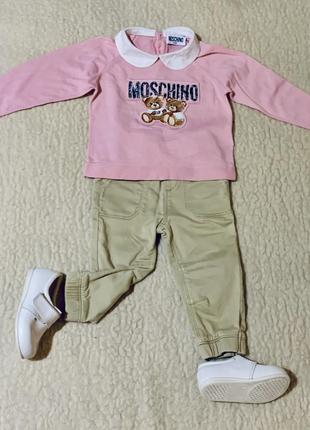 Розовый топ кофточка с воротничком из хлопка и шести moschino baby (оригинал) италия