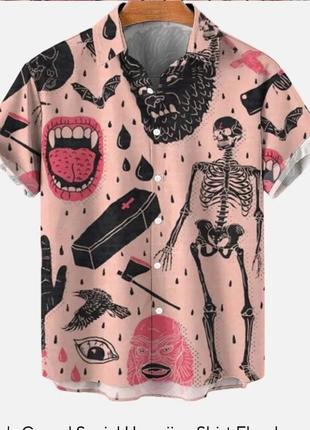 Рубашка / футболка / гавайка розовая с крупными принтами унисекс, alt fashion