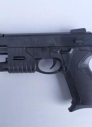 Игрушечный пистолет на пульках арт.р87н с лазерным прицелом, фонарик, размер 22*14см, см. описание7 фото