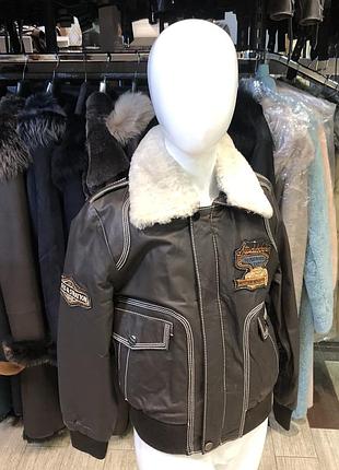 Бомбер шкіряний,дитячий,білий комір