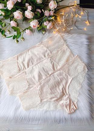 Бежеві трусики сатин мереживо