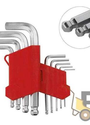 Набір ключів г-подібних шестигранних із кулястим наконечником 9 од, 1.5-10 мм intertool ht-0605