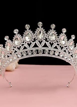 Корона для дівчинки із великими кристалами, срібляста